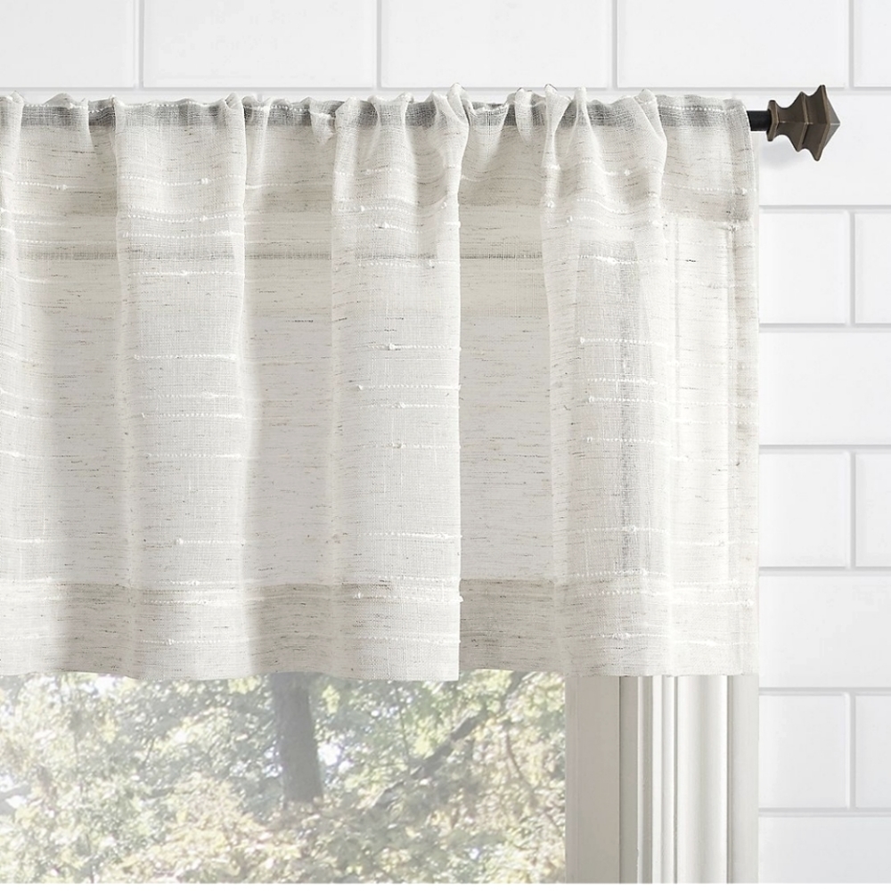 2 Pkgs Clean Window Textured SlubStripe Anti-Dust Linen BlendSheer Cafe Curtain